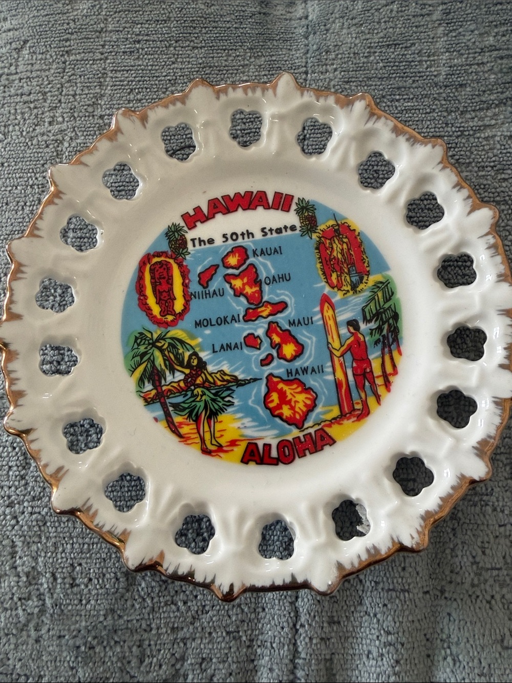 Hawaii the 50th State Decorative Ceramic Plate